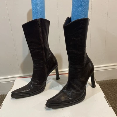 David Aaron Brown Leather and Leather soles Mid Boots Made In Italy Vintage 39 - Image 1 of 4