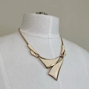 Vintage 1980’s Trifari Enamel Gold Chain Choker Necklace 7” - Picture 1 of 9