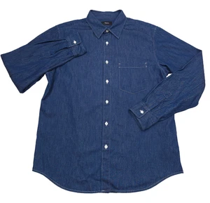 $265 Theory Noll Serge Light Indigo Blue Denim Button Up Shirt Mens Size Medium - Picture 1 of 8