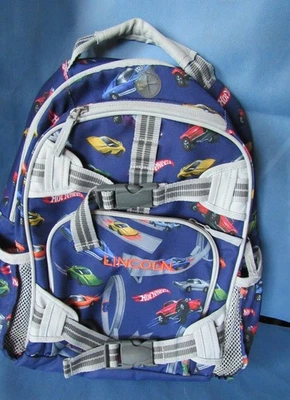 Pottery Barn Kids Hot Wheels Backpack Boys Blue Medium Lincoln Cars School Bag - Image 1 of 4