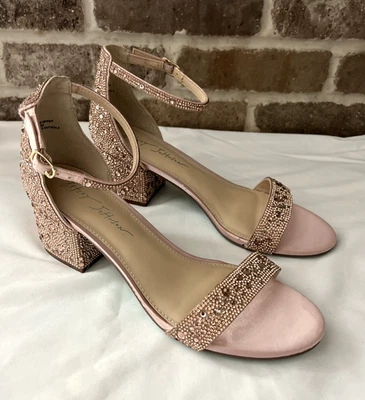 Sandalias BETSEY JOHNSON Mari Rosa Satinado Estrás Punta Abierta Tacón Bloque Talla 8M Foto 1 de 4