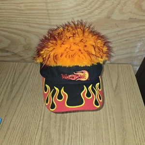 Visera de pelo Silver Dollar City Wildfire estilo usado en excelente estado negro naranja correa ajustable - Imagen 1 de 7