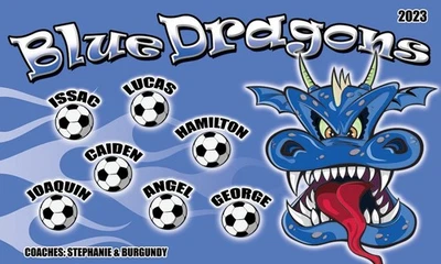 Blue DRAGONS - Banner de equipo de fútbol - (3 pies x 5 pies) Nombre de tu equipo y diseño personalizado Foto 1 de 3