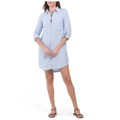 Camisa de vestir de lino C&C California mangas enrollables azul claro para mujer XS Foto 1 de 4