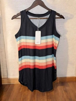Regata feminina XIEERDUO preta listrada arco-íris pequena • Nova com etiquetas - Imagem 1 de 4