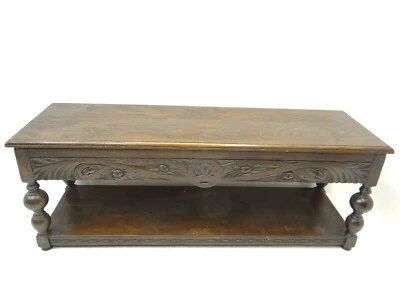 Solid Wood Brown Repaired Long Rectangular Plant Stand Coffee Table Furniture - Image 1 of 4