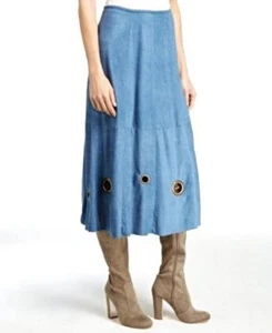 Fair Child Damen Rock blau Ösendetail Kunst-Wildleder Midi Größe S neu mit Etikett $ 89 - Bild 1 von 3