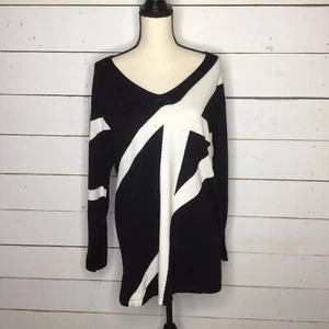 Neu Vince Camuto Tunika-Pullover diagonal gestreift schwarz weiß Damen Medium - Bild 1 von 9