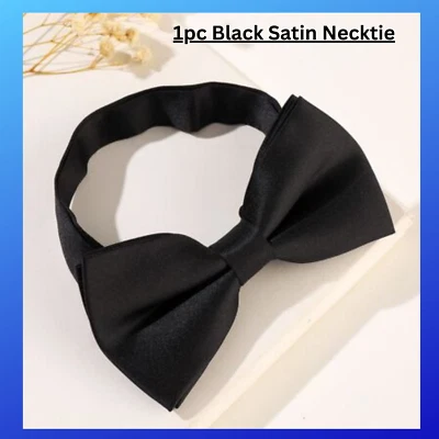 Black Bow Tie Adjustable Satin Wedding Party Event Dickie Bow Plain Mens Necktie