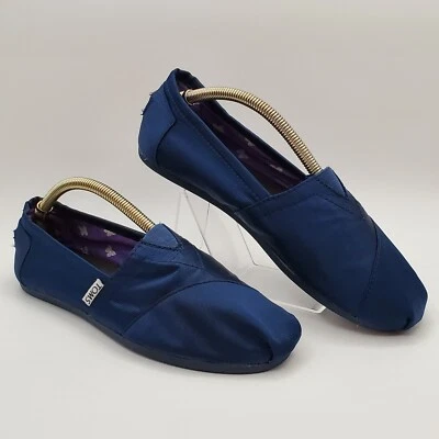 Toms Shoes Womens 6.5 Blue Satin Canvas Metal Tag Slip On Flat Loafer Comfort - Image 1 of 4