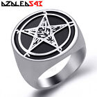 Men's Baphomet GOAT PENTAGRAM Devil Demon Satanic Silver Stainless Steel Ring 