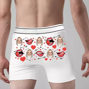 Personalised Face Cherry Lips Boxers Underwear Sexy Valentine's Men's Boyfriend - Picture 1 of 8