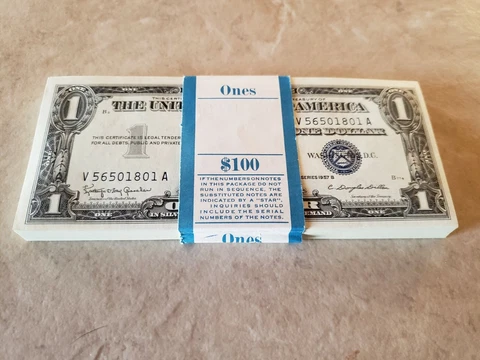 ✯ $1 Silver Certificate Uncirculated Lot ✯ Crisp UNC Consecutive From Pack Old ✯ Cover