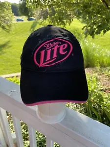 Miller Lite Beer Black Hot Pink Womens Baseball Beach Cap Hat Frayed Logo Strap - Picture 1 of 6