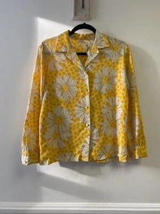 Camisa vintage Rhonda Lee amarilla margarita lunares abotonada con forma 38 - Imagen 1 de 7