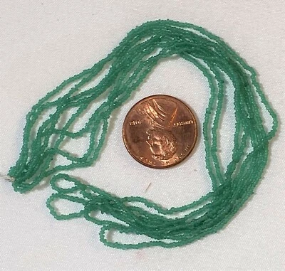 Antique Micro Seed Beads-18/0 Greasy Translucent Sea Glass Blue Green 2.8g Hanks - Image 1 of 3