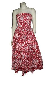 Laura Ashley Strapless Corset Red Romantic Pinup Dress Cottagecore Vintage Boho
