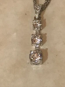 STERLING SILVER 925  Drop Necklace w/3  CZ Stones 3 Strand Sterling Chain. 20” - Picture 1 of 7