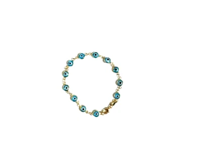 PULSERA Oro 18K Turquesa Azul Mar Mal de Ojo 7"L con Cierre de Langosta - ¡Nueva! Foto 1 de 4