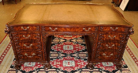 Incredible Theodore Alexander Althorp Carved Flame Mahogany Executive Desk Cover