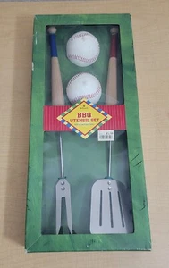 BBQ Utensil Set Baseball Themed - Salt Pepper Spatula Fork From Hallmark - Picture 1 of 4