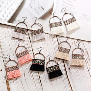 Boho Statement Tassel Earrings Women Vintage Colorful Weave Dangle Earrings Gift - Picture 1 of 17