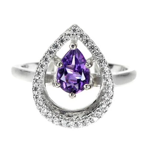 Anillo De Plata Esterlina 925 Con Amatista Púrpura Simulada De 7x5mm Cz - Imagen 1 de 10