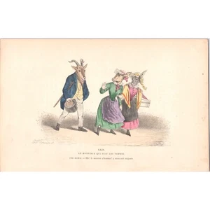 GRANDVILLE - Original Antique Mid-19th Century Hand-Colored Lithograph - XXIV - Picture 1 of 1