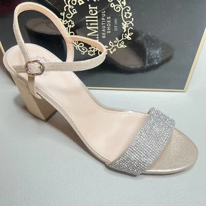 Cocktail Sandals Rhinestone Blush Open Toe Womens 9 - Picture 1 of 10