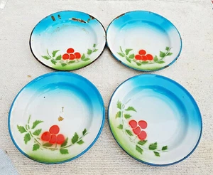 1930s Crescent Star Multi Color Cherry Design Enamel Plate 4 Pcs Sticker IE47 - Picture 1 of 6