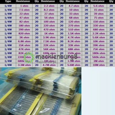 1280stk Widerstände Resistor Metallfilm 1/4W 64 Werte Widerstand Sortiment Set - Bild 1 von 4