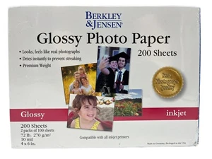Berkley & Jensen Glossy Photo Paper 200 Sheets 4x6” Inkjet Sealed - Picture 1 of 2