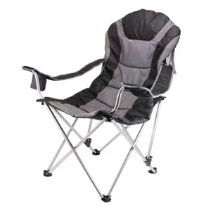 Picnic Time Portable Reclining Camp Chair 3-Reclining Positions Black and Grey - Picture 1 of 3
