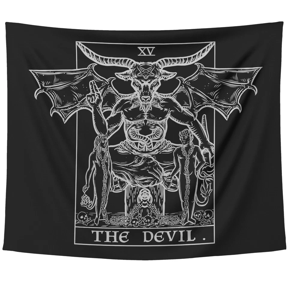 Tapiz de cartas del tarot del diablo Baphomet gótico Halloween decoración del hogar bruja (59" x 51") Foto 1 de 3