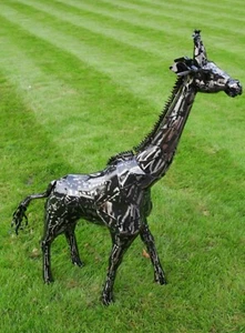 Large Patchwork Standing Metal Giraffe Garden Ornament Statue Outdoor Decor - Picture 1 of 5