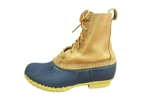 LL Bean Women's Multicolor Leather 8" Lace Up Unlined Ankle Duck Boots Sz 7 Wide - Picture 1 of 11