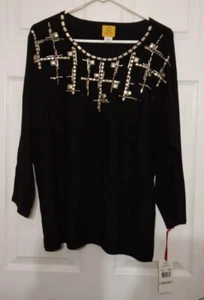 Ruby Rd. Schwarzes Damenoberteil 3/4 Arm Größe 1X ☆ Neu mit Etikett ☆ NEU ☆ - Bild 1 von 12