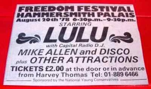 Lulu Hammersmith Gig Vintage ORIGINAL 1978 Press/Magazine ADVERT 3.5"x 2.5" - Imagen 1 de 3