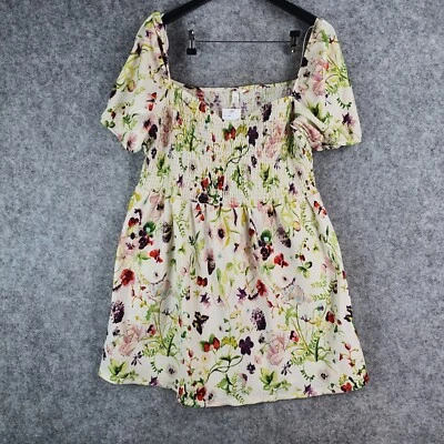 H&M Dress Womens 2XL Multicoloured Short Sleeve Square Neck Floral NEW 10179 - image 1 of 4