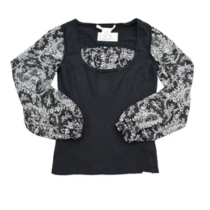Max Studio Shirt Damen S schwarz Rundhals transparente Arme Pullover Bluse - Bild 1 von 18