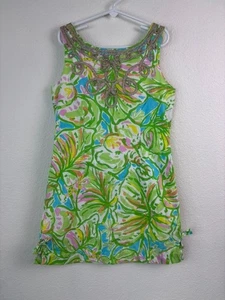 Lilly Pulitzer girls 12 green patterned sleeveless shift mini dress - Picture 1 of 7