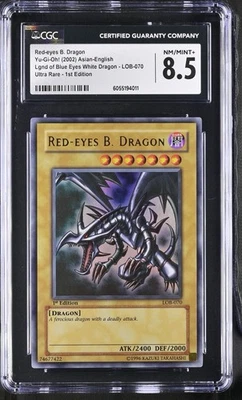YuGiOh Red Eyes Black Dragon - LOB-070 1st Edition Asian English CGC 8.5 NM/MT+ - Image 1 of 2