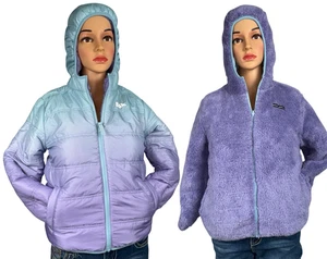 Eddie Bauer Reversible Hooded Jacket Girls Medium 10/12 Purple Sherpa Puffer - Picture 1 of 10