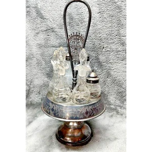 Antique Wilcox Silverplate Co, 6 Piece Cruet Set #0578, Quadruple Plate, Glass - Picture 1 of 21