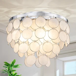 3-Lights Capiz Shell Ceiling Light, Coastal Design Flushmount Light Fixture f... - Picture 1 of 9