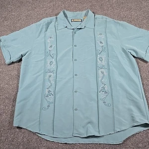 Havanera Shirt Mens XXL Button-Up Blue Embroidered Short Sleeve Lightweight - Picture 1 of 13