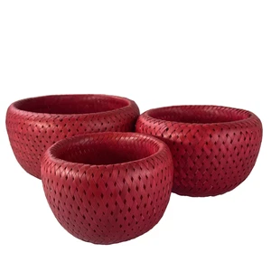 Set of 3 Crate & Barrel Woven Bambu Nesting Baskets Crimson Red Great Condition - Picture 1 of 11