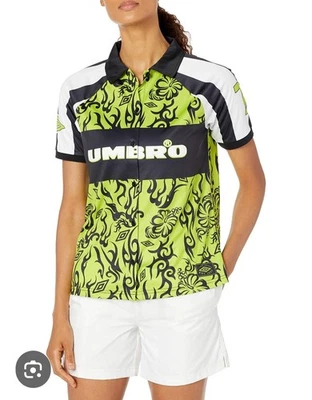 Camiseta de futebol Umbro feminina S sublimada verde tribal preta botão asteca nº 10 - Imagem 1 de 4