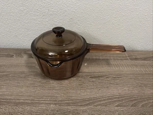 Corning Vision Saucepan Amber Glass 1L Ribbed Pot W/ Lid Pyrex Fluted - Picture 1 of 10