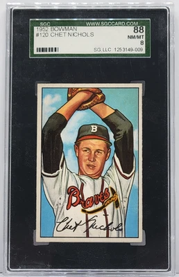 1952 Bowman #120 Chet Nichols Card - Graded SGC 88 NM/MT 8, Boston Braves - Image 1 of 3